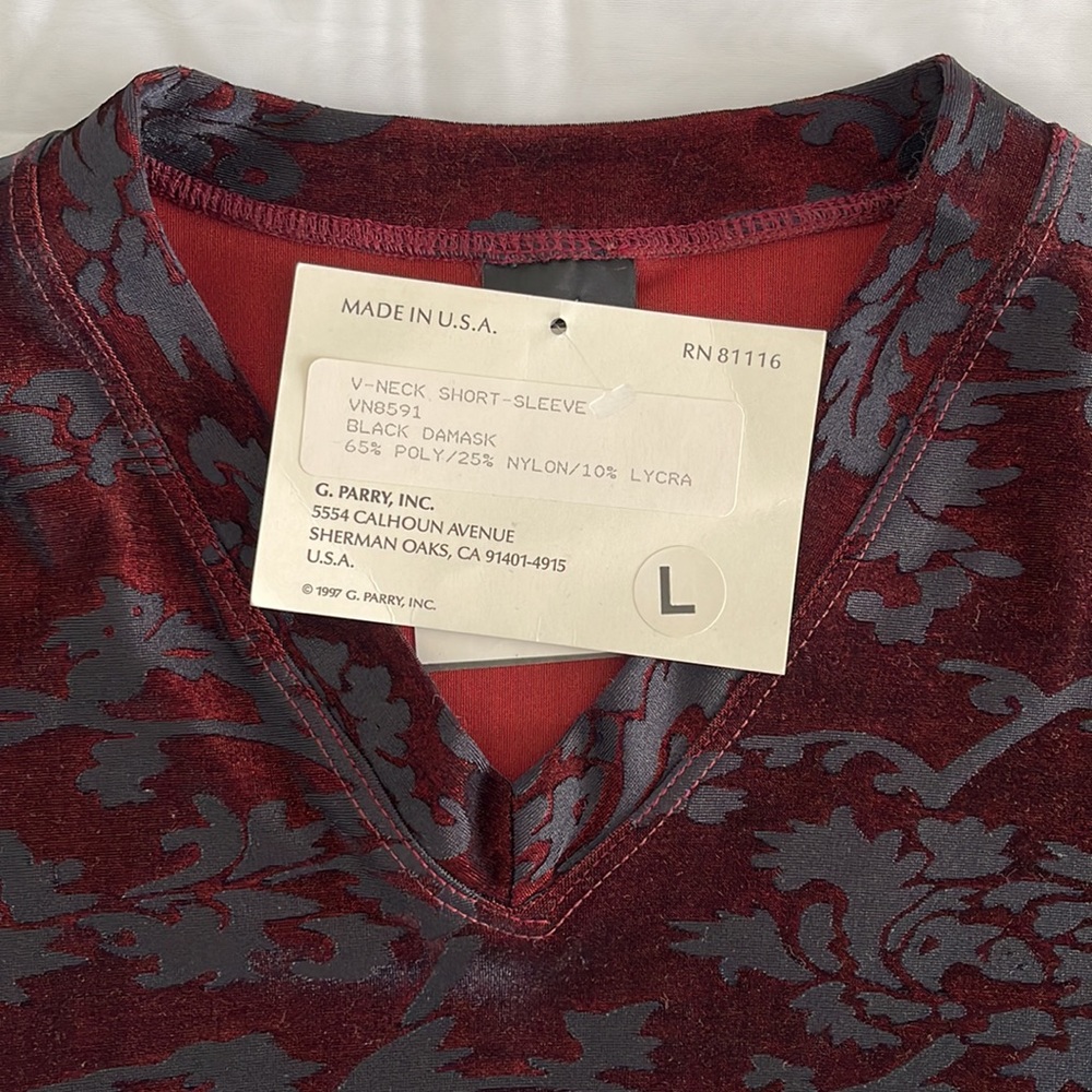 Vintage Greg Parry Mens Damask Fitted V-neck Shirt Sz L - Picture 8 of 13